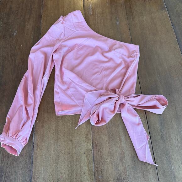 Lovers and Friends Kendall Blouse One Shoulder Guava Pink Satin Sz XS Feminine - Picture 5 of 15
